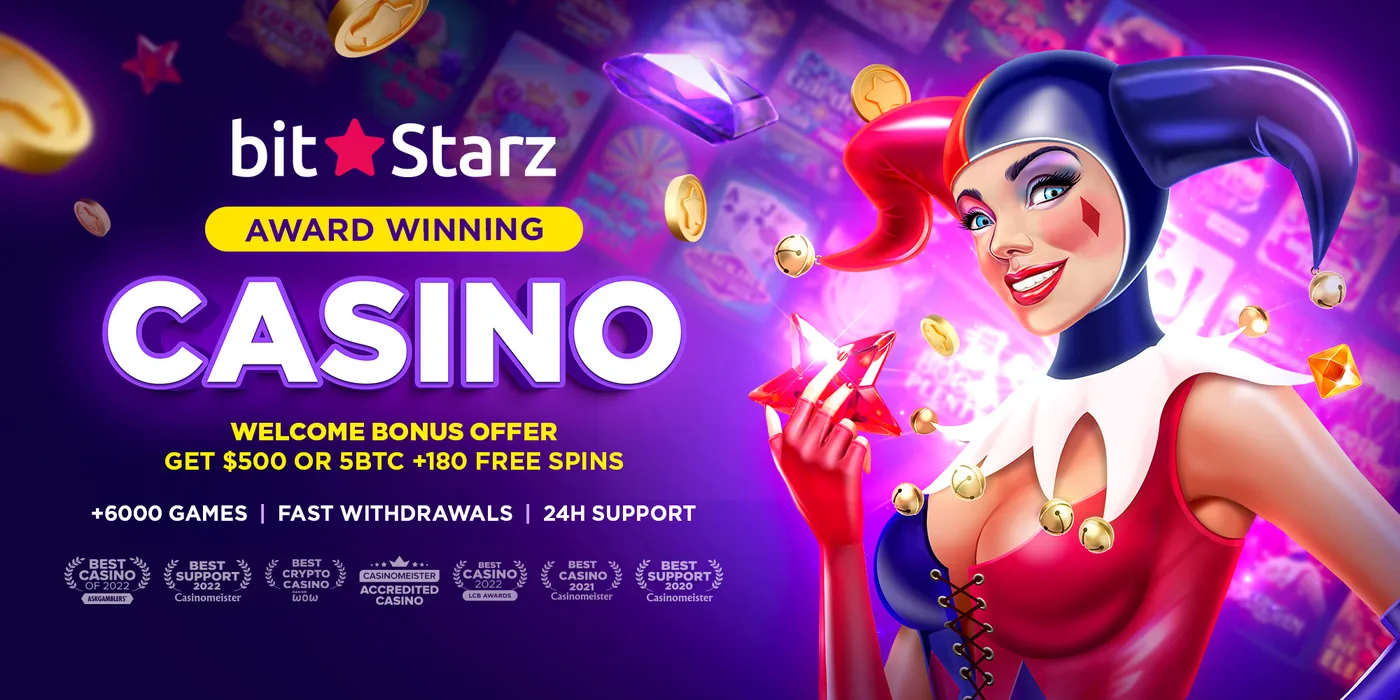 Official BitStarz casino banner showing the welcome offer and crypto casino positioning