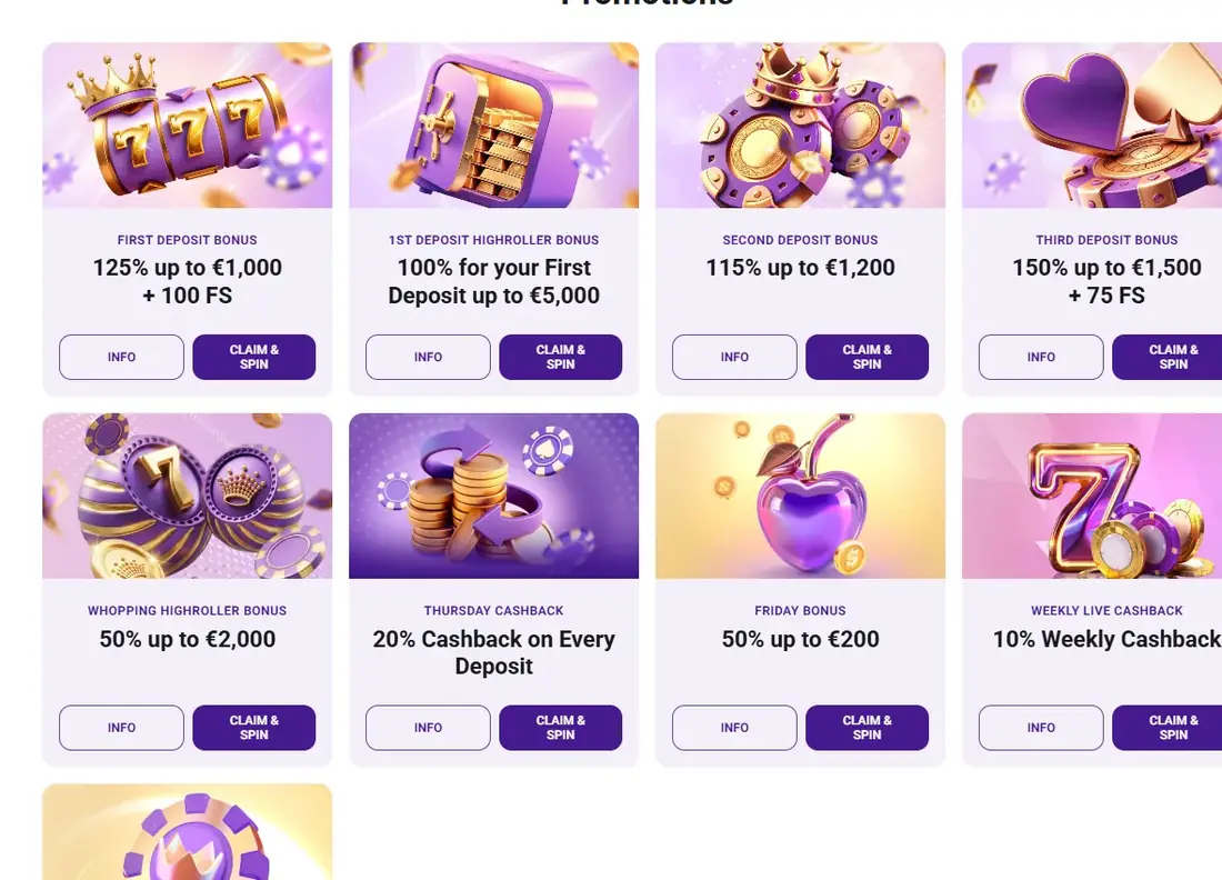 CrownSlots promotions page screenshot