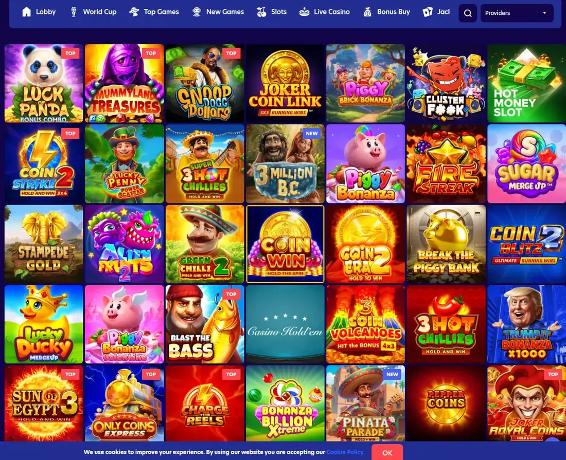 Evospin game lobby screenshot showing slots, live games and bonus buy categories
