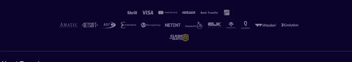 Evospin provider logo strip with payment and casino provider logos